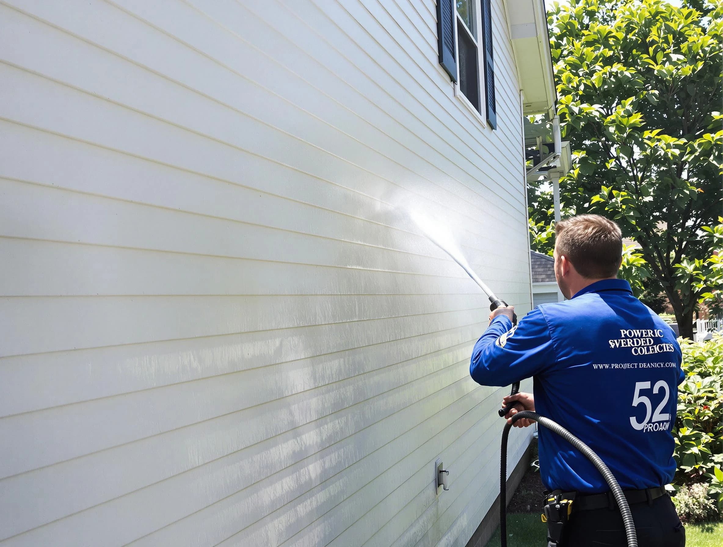 A Mentor Power Washing technician power washing a home in Mentor