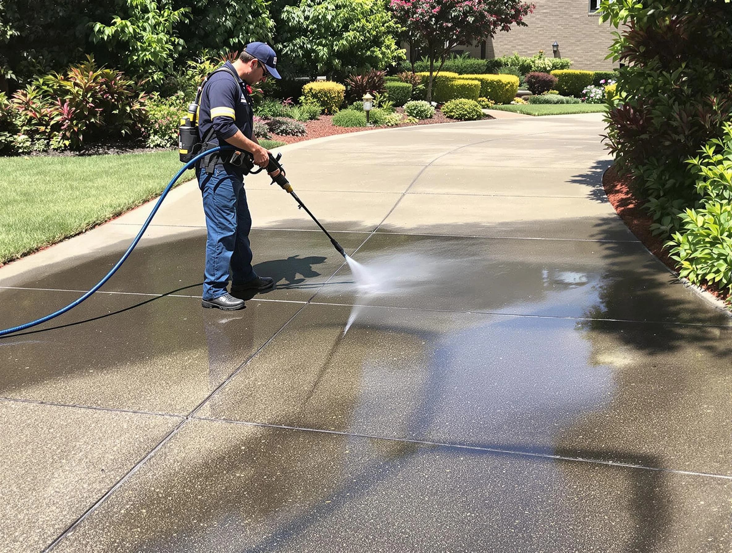 Experienced Mentor Power Washing team member pressure washing a driveway in Mentor