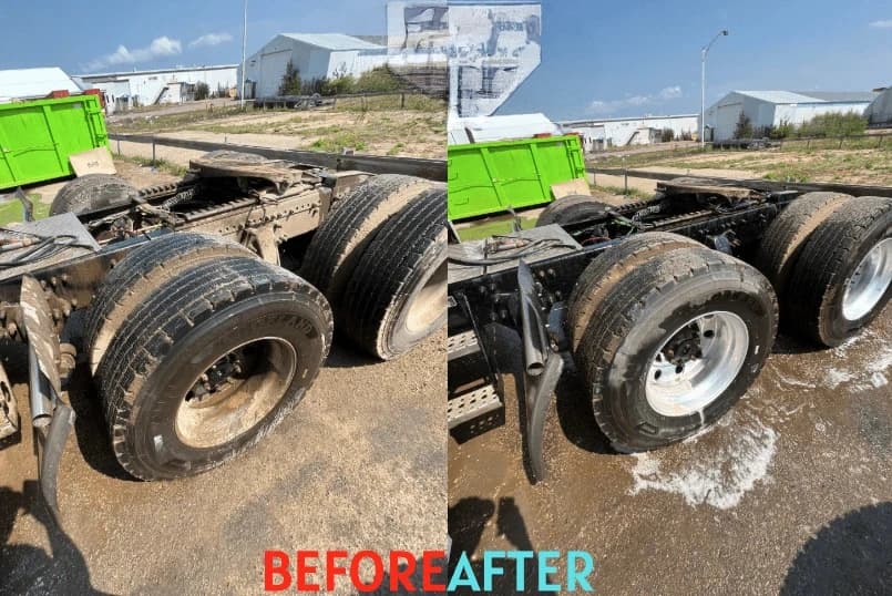 Mentor Power Washing team cleaning commercial fleet vehicles in Mentor